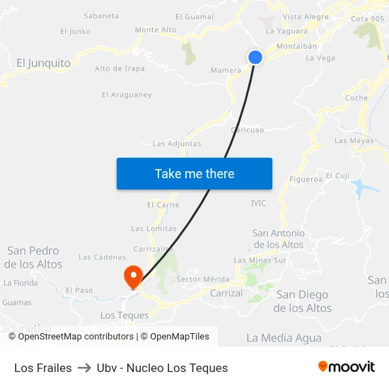 Los Frailes to Ubv - Nucleo Los Teques map