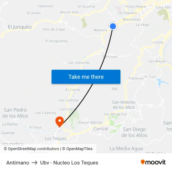 Antímano to Ubv - Nucleo Los Teques map