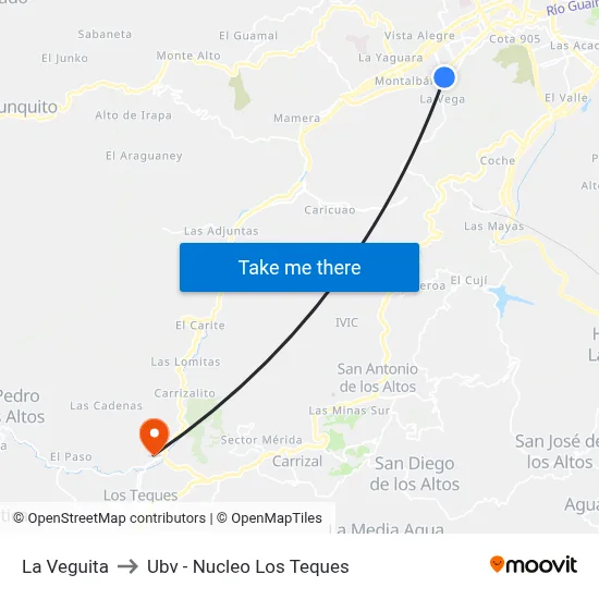 La Veguita to Ubv - Nucleo Los Teques map