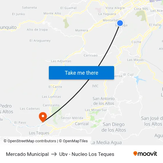 Mercado Municipal to Ubv - Nucleo Los Teques map