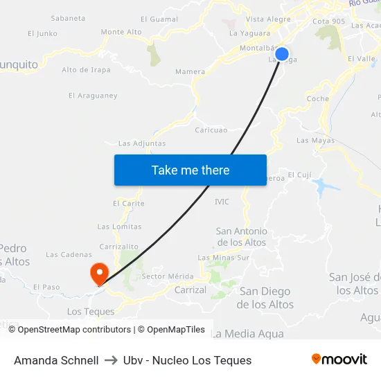 Amanda Schnell to Ubv - Nucleo Los Teques map