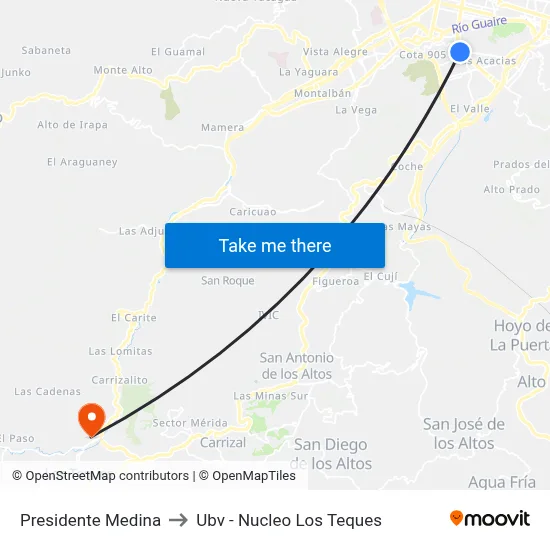 Presidente Medina to Ubv - Nucleo Los Teques map