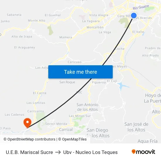 U.E.B. Mariscal Sucre to Ubv - Nucleo Los Teques map