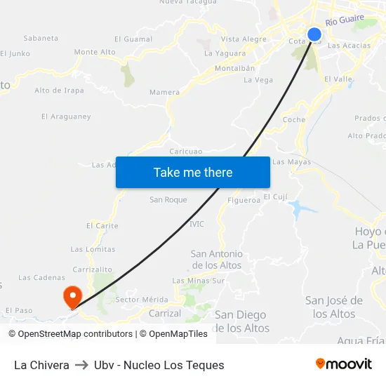 La Chivera to Ubv - Nucleo Los Teques map