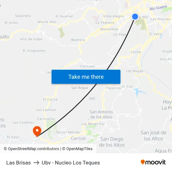 Las Brisas to Ubv - Nucleo Los Teques map