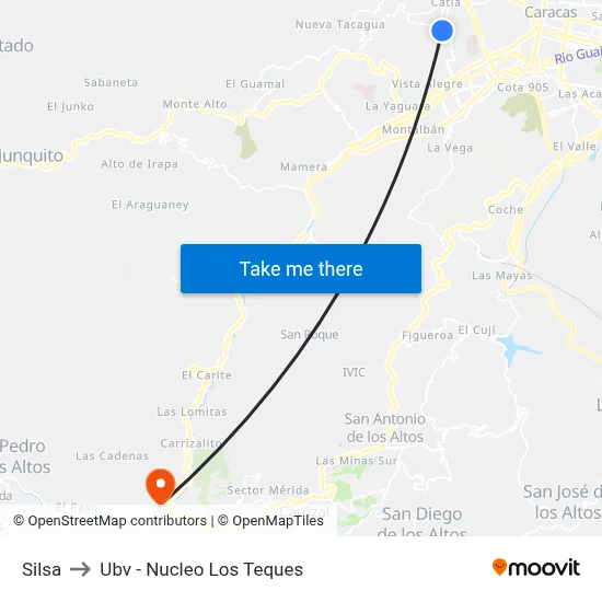 Silsa to Ubv - Nucleo Los Teques map