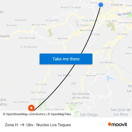 Zona H to Ubv - Nucleo Los Teques map