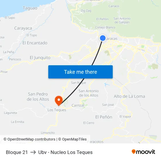 Bloque 21 to Ubv - Nucleo Los Teques map