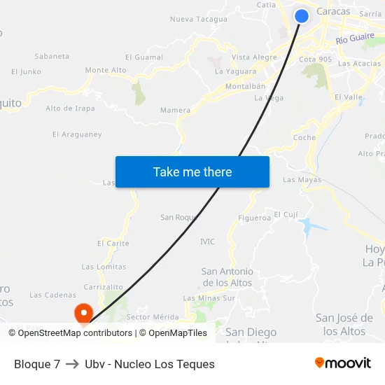 Bloque 7 to Ubv - Nucleo Los Teques map