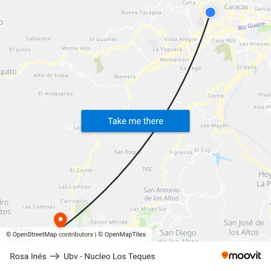 Rosa Inés to Ubv - Nucleo Los Teques map