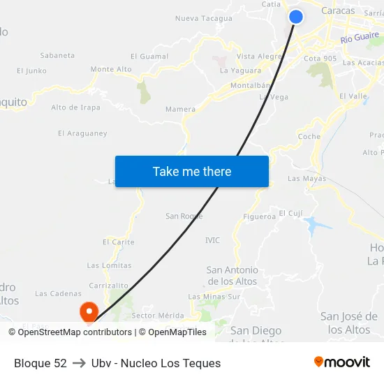 Bloque 52 to Ubv - Nucleo Los Teques map