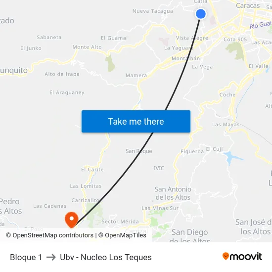 Bloque 1 to Ubv - Nucleo Los Teques map