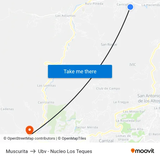 Muscurita to Ubv - Nucleo Los Teques map