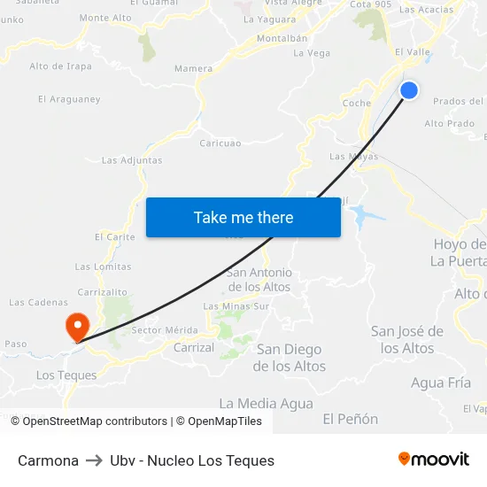 Carmona to Ubv - Nucleo Los Teques map