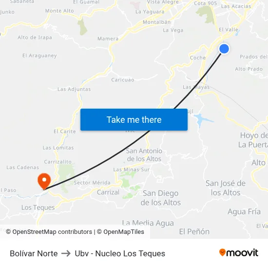 Bolívar Norte to Ubv - Nucleo Los Teques map