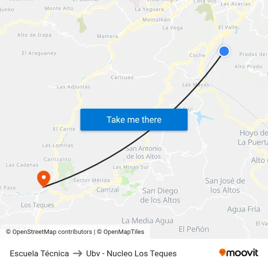 Escuela Técnica to Ubv - Nucleo Los Teques map