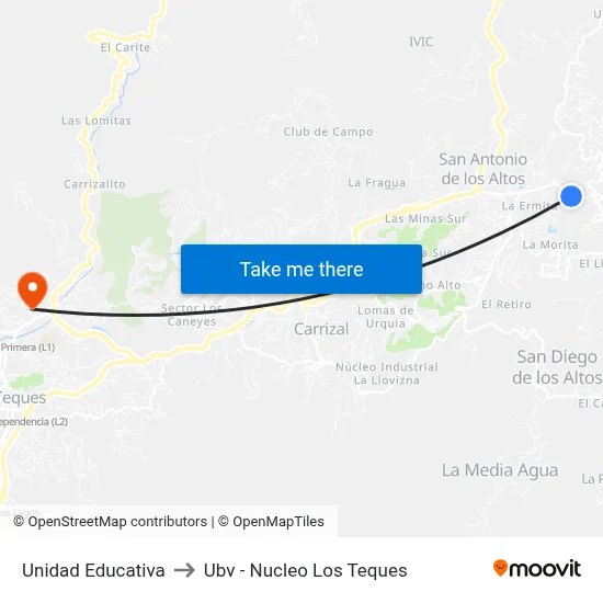 Unidad Educativa to Ubv - Nucleo Los Teques map