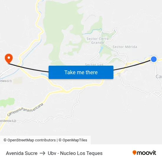 Avenida Sucre to Ubv - Nucleo Los Teques map