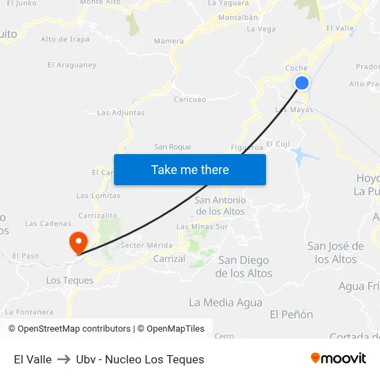 El Valle to Ubv - Nucleo Los Teques map