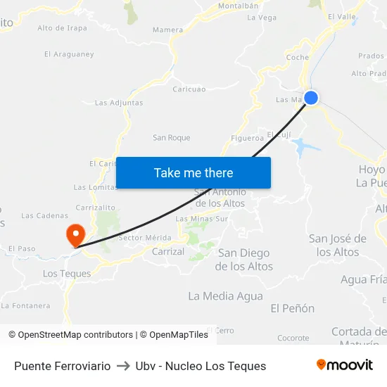 Puente Ferroviario to Ubv - Nucleo Los Teques map