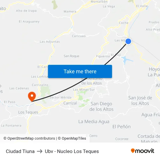 Ciudad Tiuna to Ubv - Nucleo Los Teques map