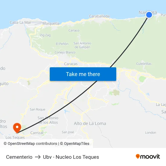 Cementerio to Ubv - Nucleo Los Teques map