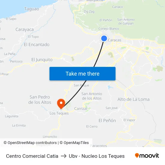 Centro Comercial Catia to Ubv - Nucleo Los Teques map