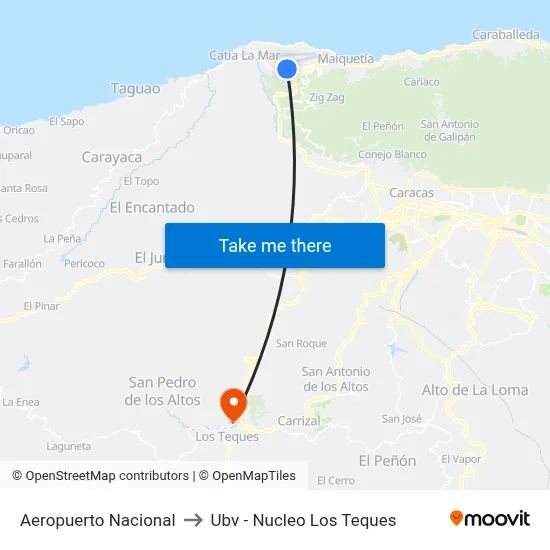 Aeropuerto Nacional to Ubv - Nucleo Los Teques map