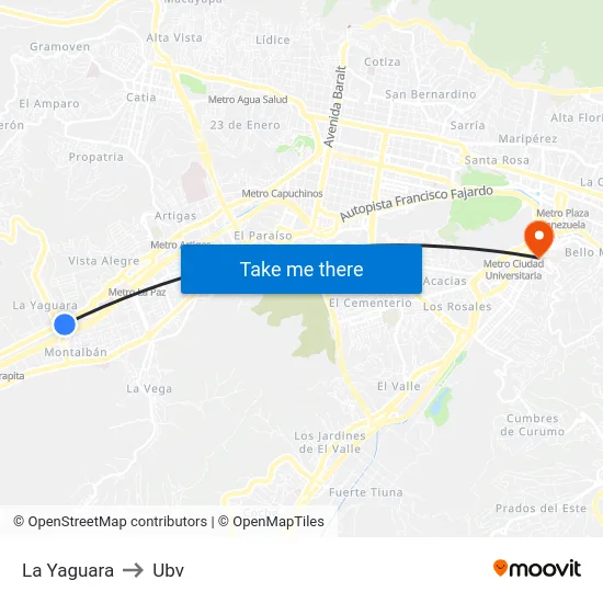 La Yaguara to Ubv map