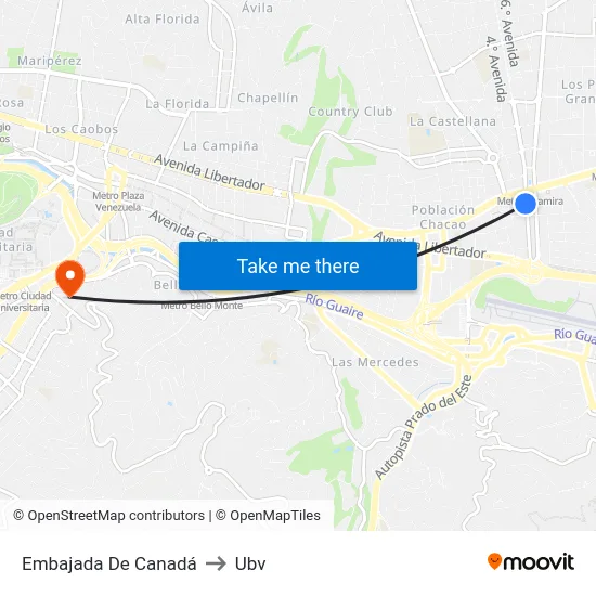 Embajada De Canadá to Ubv map