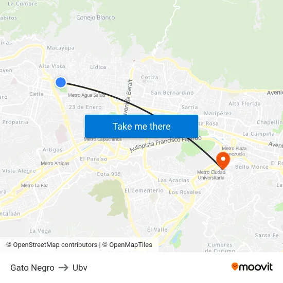 Gato Negro to Ubv map