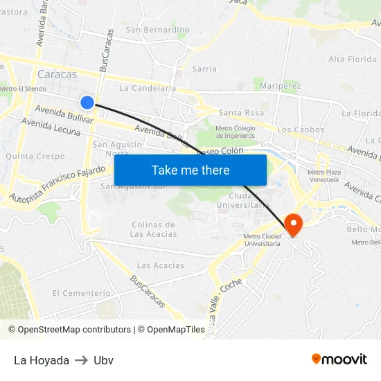 La Hoyada to Ubv map
