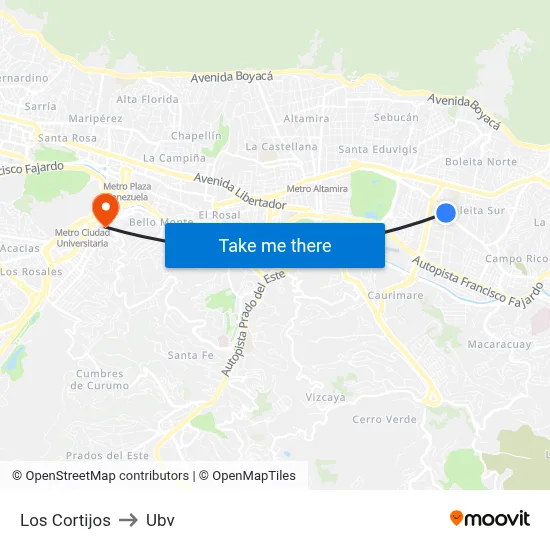 Los Cortijos to Ubv map