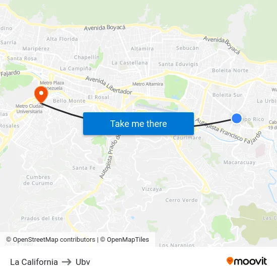 La California to Ubv map