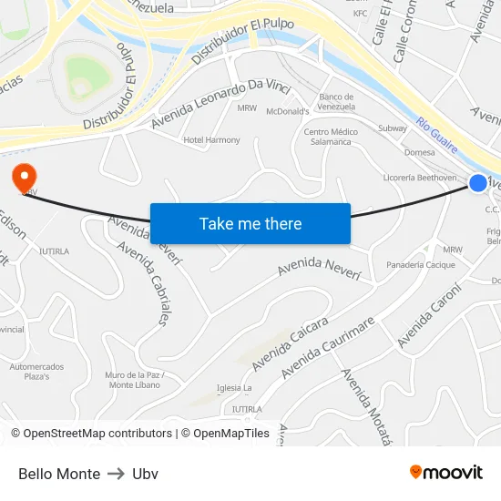 Bello Monte to Ubv map