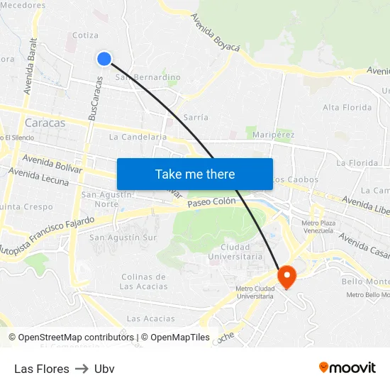 Las Flores to Ubv map