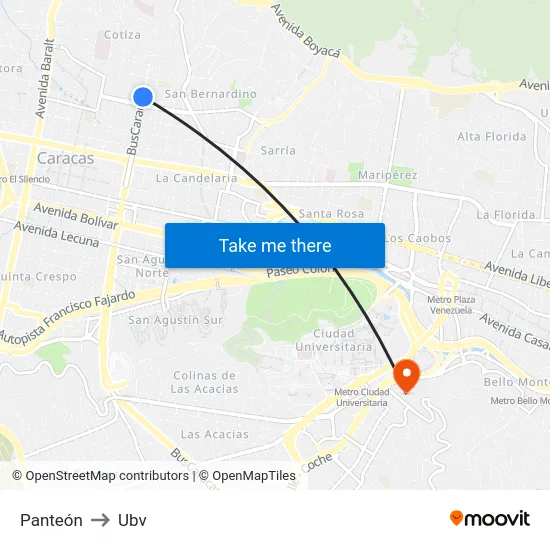 Panteón to Ubv map