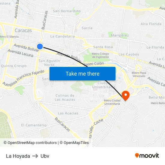 La Hoyada to Ubv map