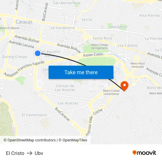 El Cristo to Ubv map