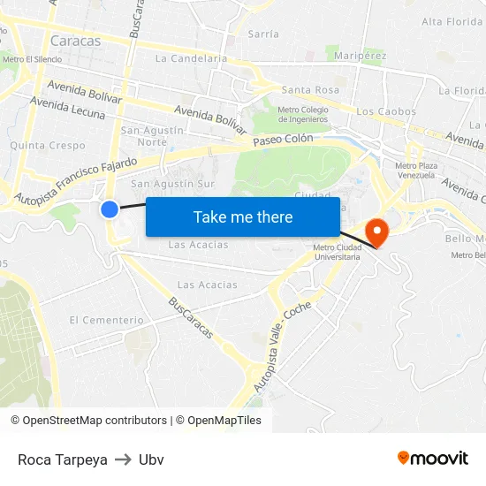 Roca Tarpeya to Ubv map