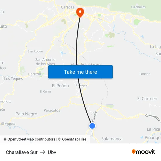 Charallave Sur to Ubv map