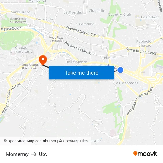 Monterrey to Ubv map