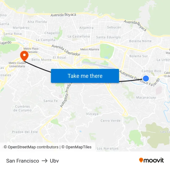 San Francisco to Ubv map