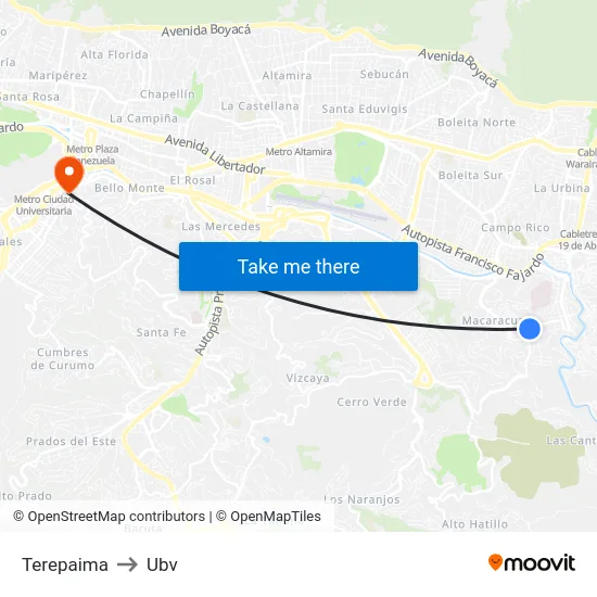 Terepaima to Ubv map