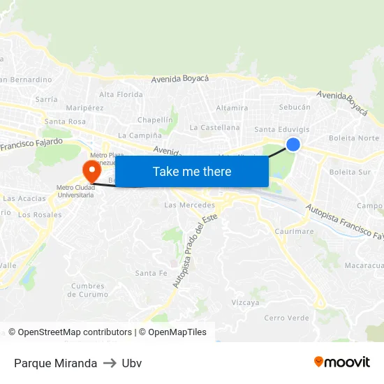 Parque Miranda to Ubv map