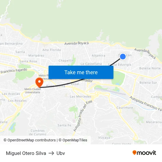 Miguel Otero Silva to Ubv map