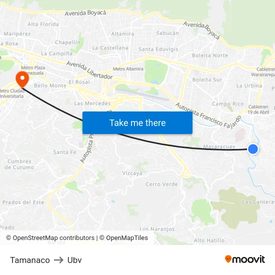 Tamanaco to Ubv map