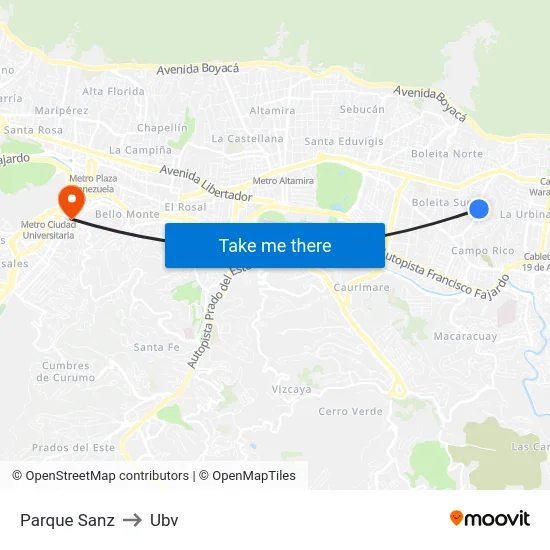 Parque Sanz to Ubv map