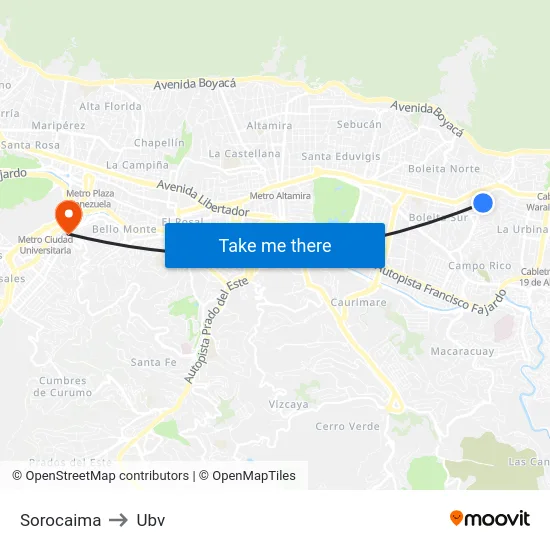 Sorocaima to Ubv map