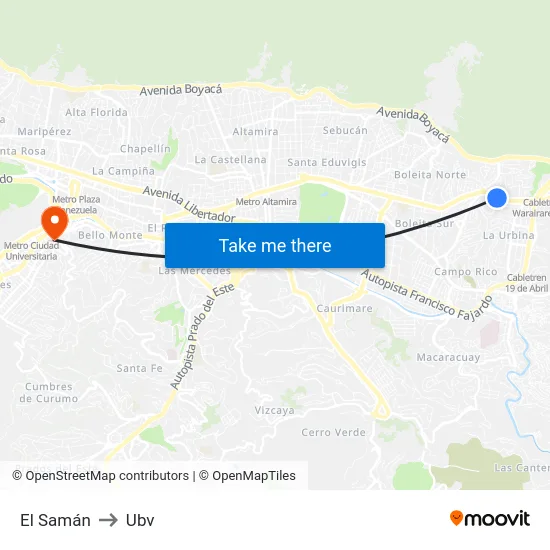 El Samán to Ubv map